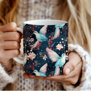 Colorful Winter Hummingbirds & Flowers Pattern Coffee Mug