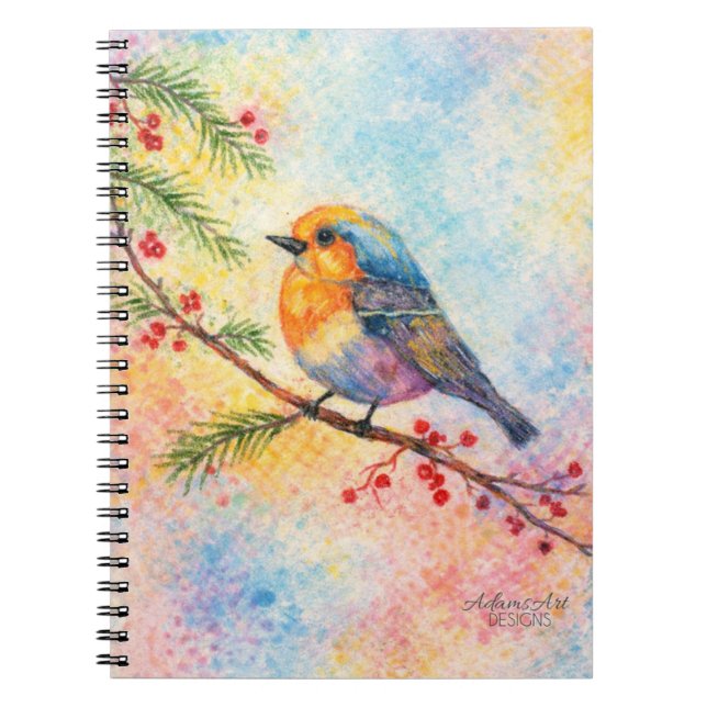Colorful Winter Songbird on Berry Branch Watercolo Notebook (Front)