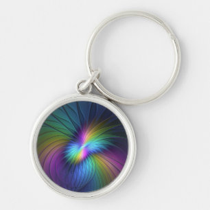 Colorful With Blue Modern Abstract Fractal Art Keychain