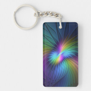Colorful With Blue Modern Abstract Fractal Art Keychain