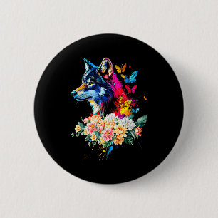 Colorful Wolf Face Cute Animals Wolves Lovers Wome 2 Inch Round Button