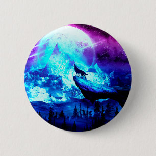 Colorful wolf howling 2 inch round button