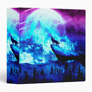 Colorful wolf howling binder