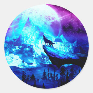 Colorful wolf howling classic round sticker