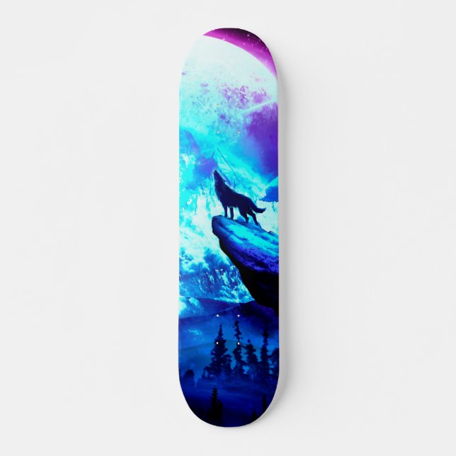 Colorful wolf howling skateboard (Front)