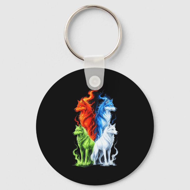 Colorful Wolves Cute Wolf Howling Funny Wild Anima Keychain (Front)
