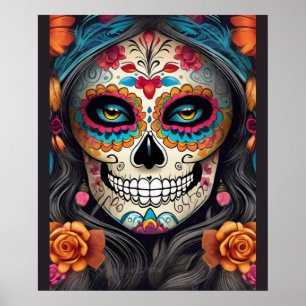 Colorful Woman in Sugar Skull Makeup Poster