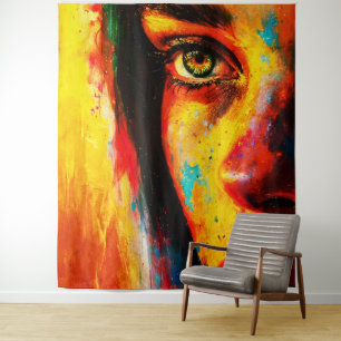Colorful Woman Portrait Vibrant Close-Up Eye  Tapestry