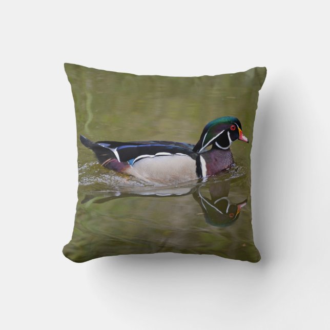 Colorful wood duck throw pillow (Front)