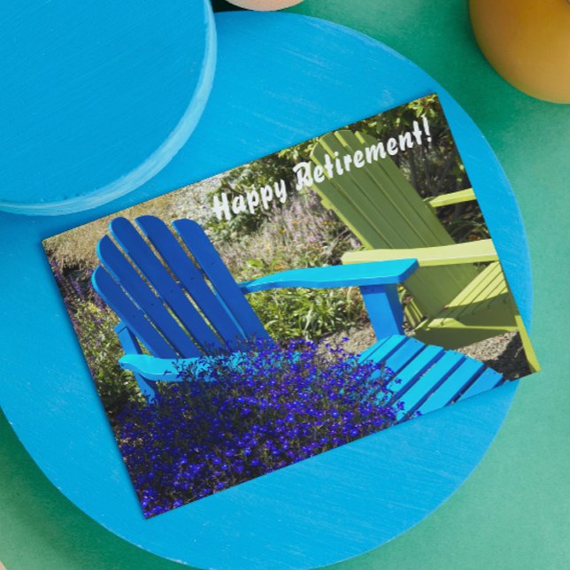 Colorful Wooden Lawnchairs Photo Retirement Card (In Situ)