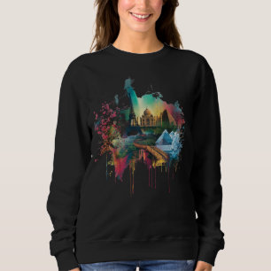 Colorful World Landmarks Collage Poster Sweatshirt