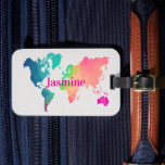 Colorful World Map Custom Monogram Name Luggage  Tag<br><div class="desc">Add a fun touch to your travels with this colorful girly world map luggage tag! The bright travel map design makes your suitcase easy to spot at the airport and adds a stylish, feminine touch to any bag. Personalize it with your name to create a unique custom luggage tag that’s...</div>