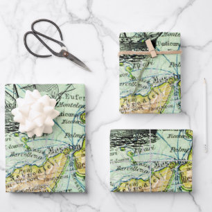 Colorful World Map Pirate Treasure Passport Travel Wrapping Paper Sheet
