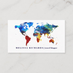 Colorful World Map Travel  Blog Business Card