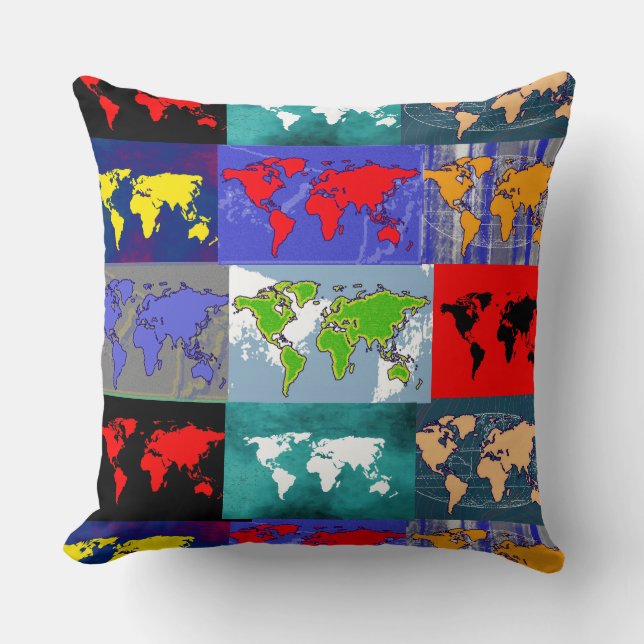 Colorful World Maps pattern Throw Pillow (Front)
