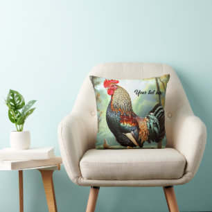 Colorful Wyandotte Rooster Throw Pillow