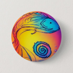 Colorful yaie fish  2 inch round button