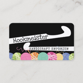Colorful yarn balls crochet hooks crafter business card