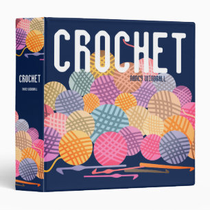Colorful yarn balls crochet hooks personalized binder