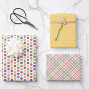 Colorful Yellow, Yellow, Blue, and Pink Pattern Wrapping Paper Sheet