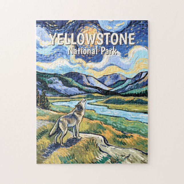 Colorful Yellowstone National Park Wolf Howling Jigsaw Puzzle (Vertical)