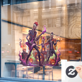 Colorful Zombie Party Chaos For Halloween Window Cling