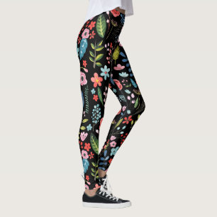 ColorfulBotanical Leafs & Flowers Pattern Leggings