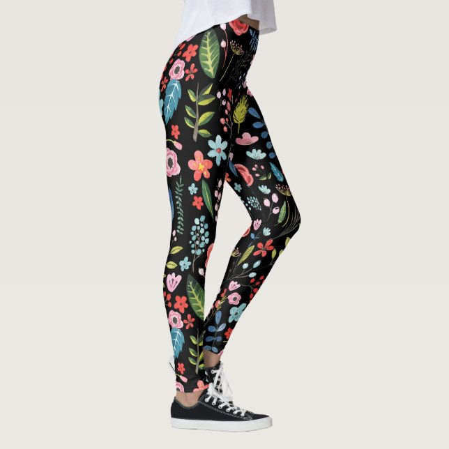 ColorfulBotanical Leafs & Flowers Pattern Leggings (Right)