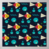 Colorfull Fish with waves in the sea. Geometry for