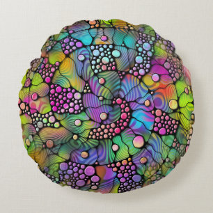 Colorfully Dots Spirals Hand Painting 1 Round Pillow