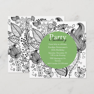 Coloriage floral Doodle Art Party Invitation