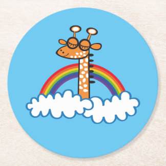 Colorida Jirafa. Jirafa. Arcoiris, arco iris Round Paper Coaster