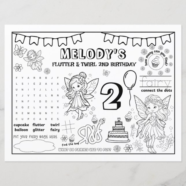 Coloring Book Fairy 2nd Birthday Paper Sheet (Front)