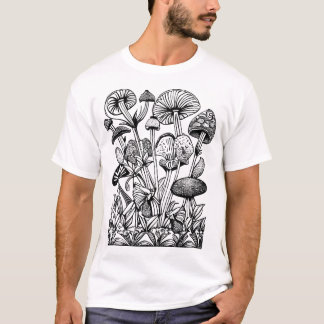 Coloring Floral and Mushroom Illustration T-Shirt