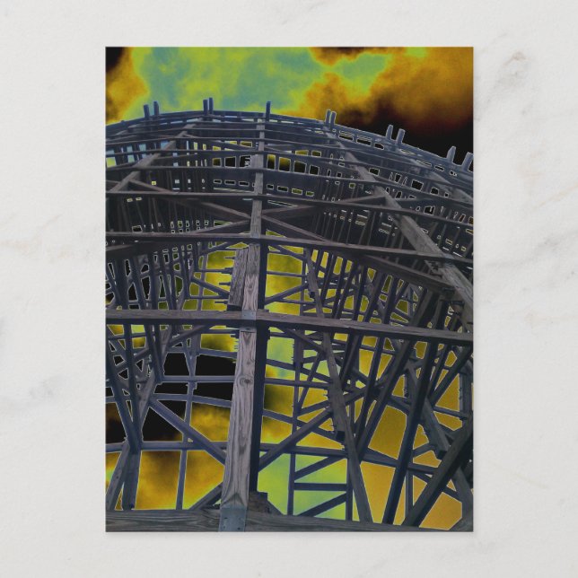 Colorized Evil Wooden Coaster Postcard (Front)
