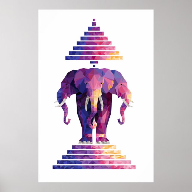 Colorized Three Headed Elephant Art Poster (Front)
