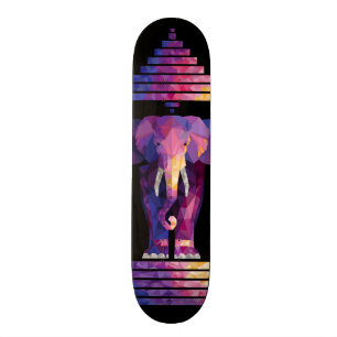 Colorized Three Headed Elephant Art Skateboard