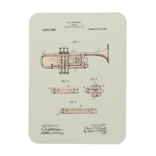 Colorized Vintage Trumpet Patent Illustration Magnet