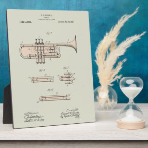 Colorized Vintage Trumpet Patent Illustration Plaque