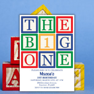 Colors Building Blocks The Big One 1st Birthday Invitation