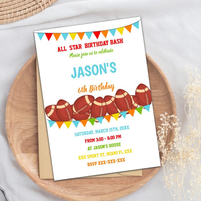 Colors Flags White Football Birthday Invitations (Colors Flags White Football Birthday Invitations)