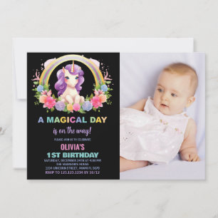 Colors Floral Unicorn Anniversaire Invitations pho