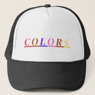 COLORS Printed text with each letter in multicolor Trucker Hat
