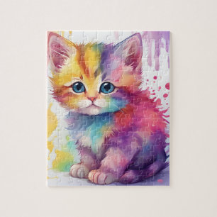 Colors Splash Watercolor Cat Jigsaw Puzzle