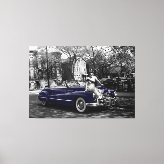 Colorsplash Woman 1950's Buick Roadmaster Car Auto Canvas Print (Front)