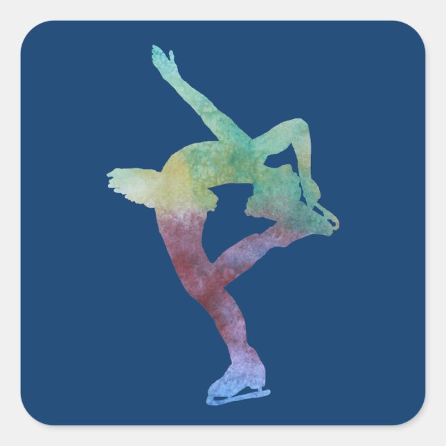 Colorwashed Figure Skater Square Sticker (Front)