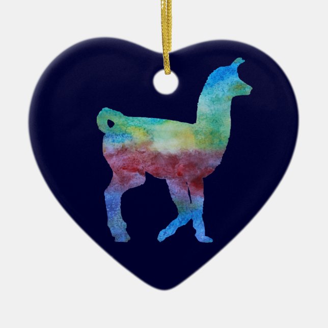 Colorwashed Llama Ceramic Ornament (Front)