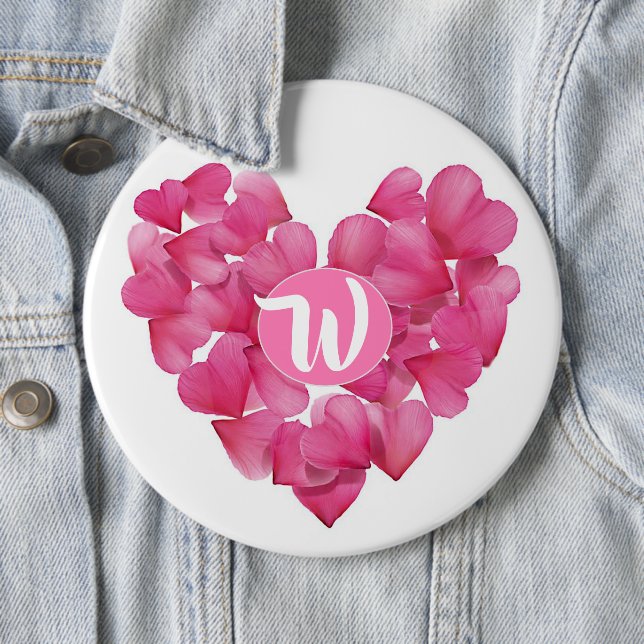 Colossal Badge with monogram rose petals heart. 6 Inch Round Button (In Situ)