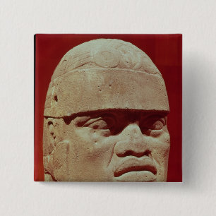 Colossal head, Olmec 2 Inch Square Button