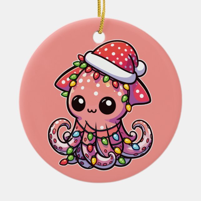 colossal squid Merry Christmas Winter Animals Ceramic Ornament (Front)